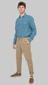 Camisa lino bolsillos azul