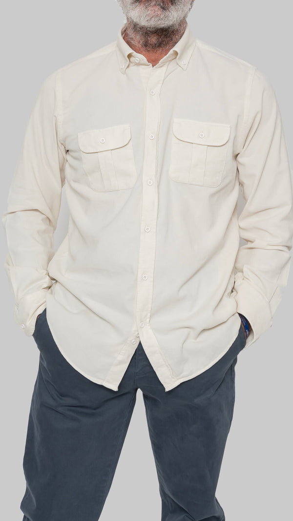 Microcorduroy shirt with raw pockets