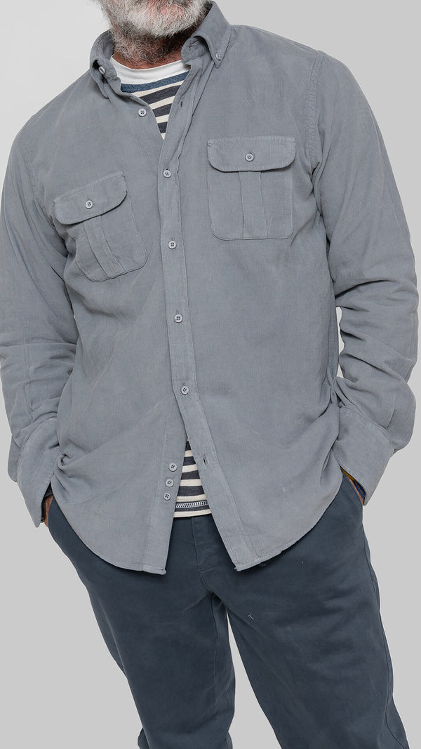 Microcorduroy shirt with gray pockets