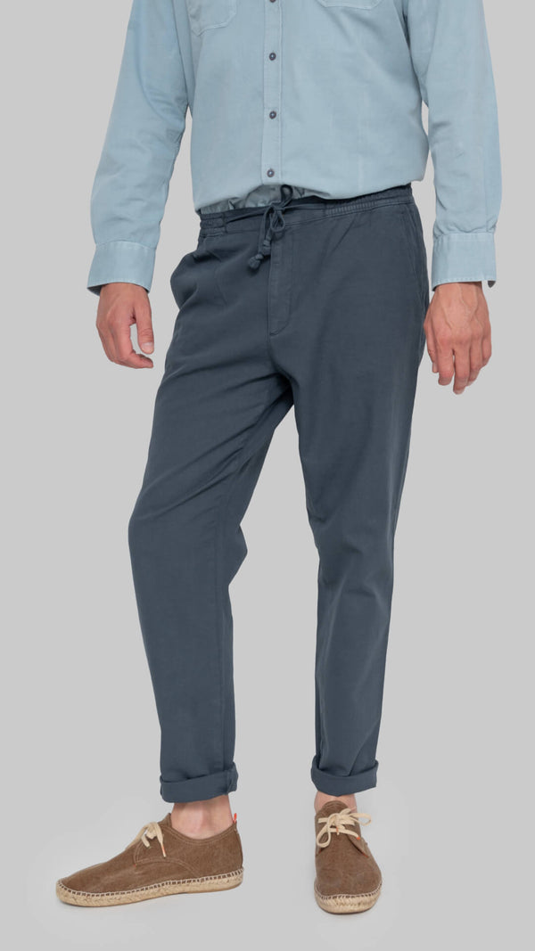 Pantalón cordón algodón-lino gris