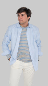 Camisa lino cuello mao rosa