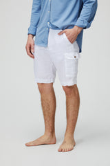 White linen cargo shorts 