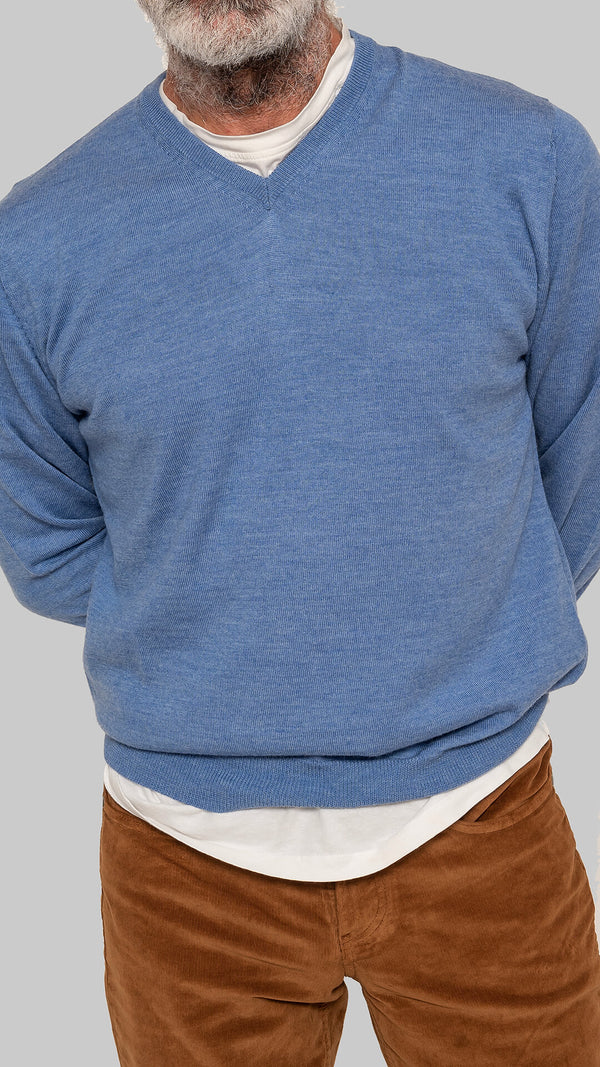 Medium blue merino peaked sweater