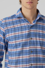 White blue and red checkered HK collar tartan shirt