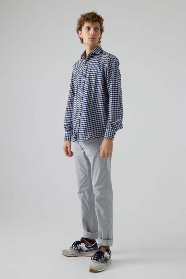 100% cotton shirt classic collar tartan blue and white check